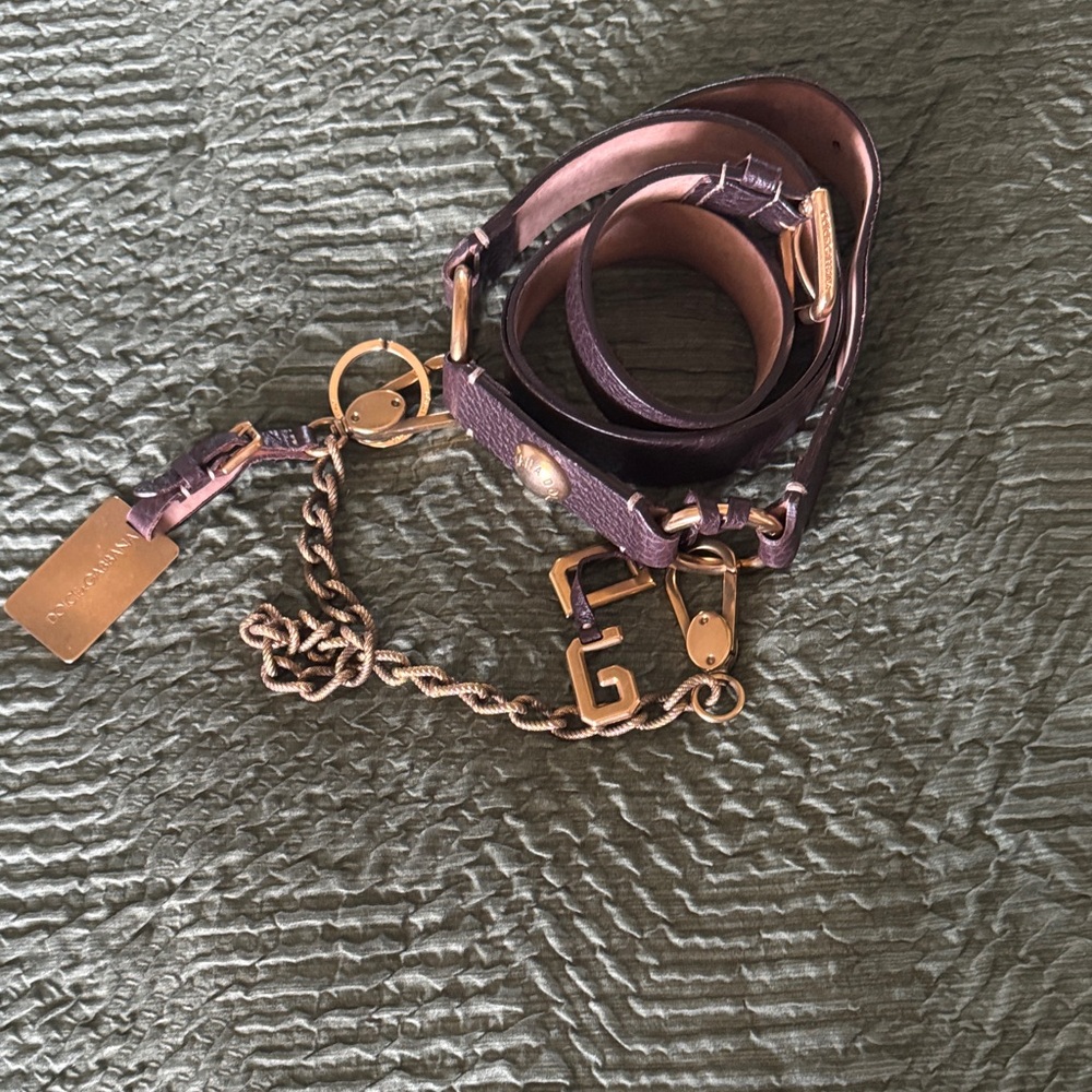 Designer-Inspired Plum Leather belt Gold Chain Accents